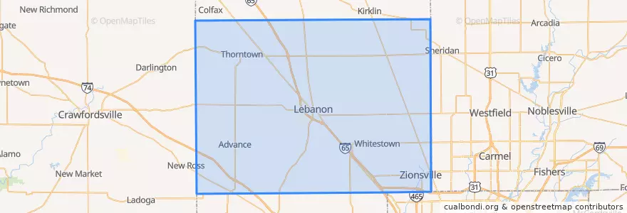 Mapa de ubicacion de Boone County.