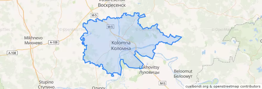 Mapa de ubicacion de Коломенский городской округ.