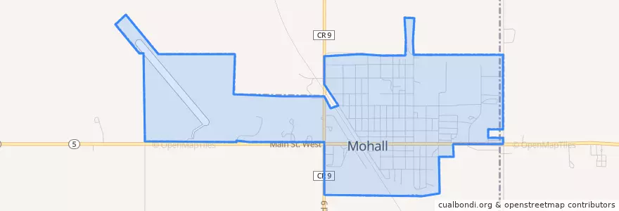 Mapa de ubicacion de Mohall.