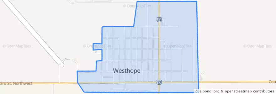 Mapa de ubicacion de Westhope.