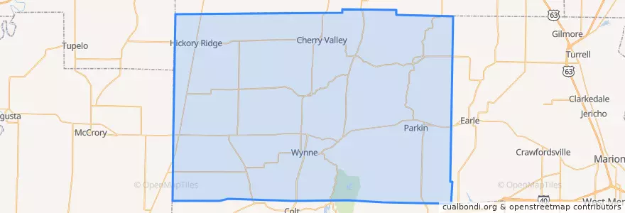 Mapa de ubicacion de Cross County.