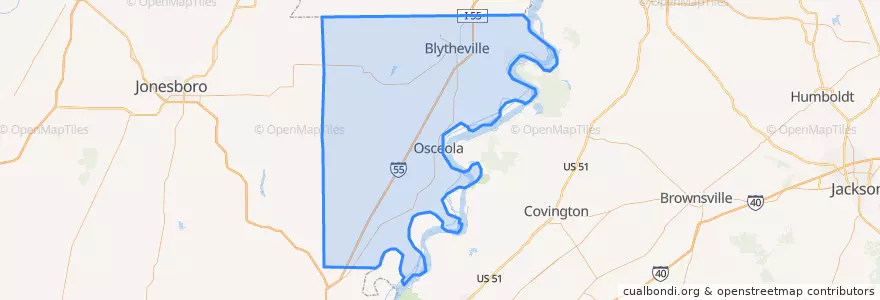 Mapa de ubicacion de Mississippi County.