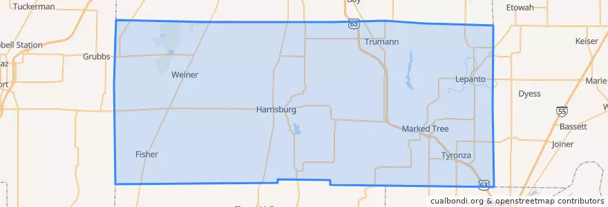 Mapa de ubicacion de Poinsett County.