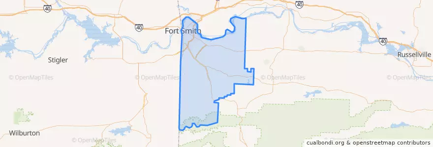 Mapa de ubicacion de Sebastian County.