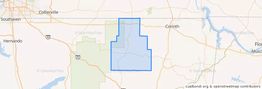 Mapa de ubicacion de Tippah County.