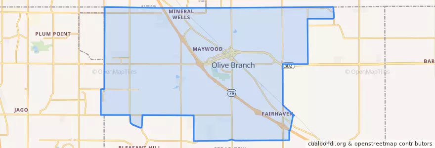 Mapa de ubicacion de Olive Branch.