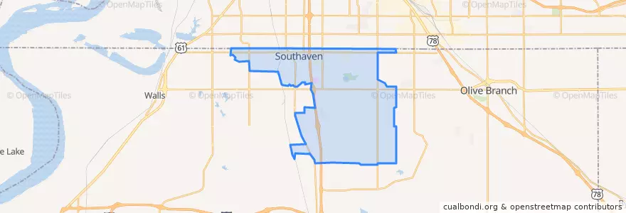 Mapa de ubicacion de Southaven.
