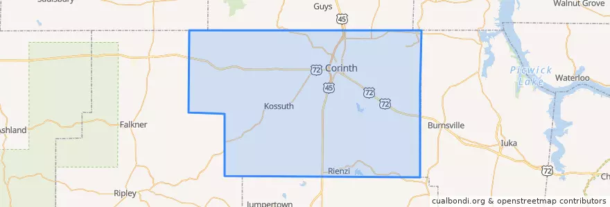 Mapa de ubicacion de Alcorn County.