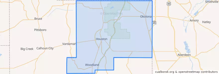 Mapa de ubicacion de Chickasaw County.