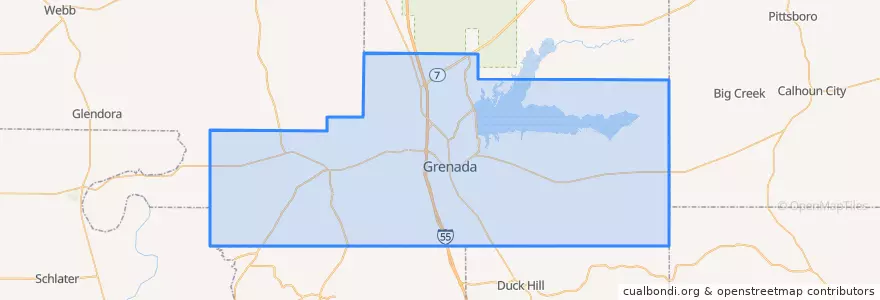 Mapa de ubicacion de Grenada County.