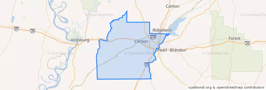 Mapa de ubicacion de Hinds County.