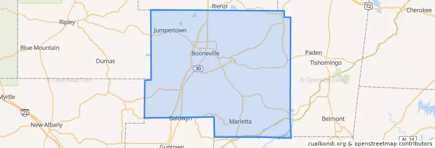 Mapa de ubicacion de Prentiss County.