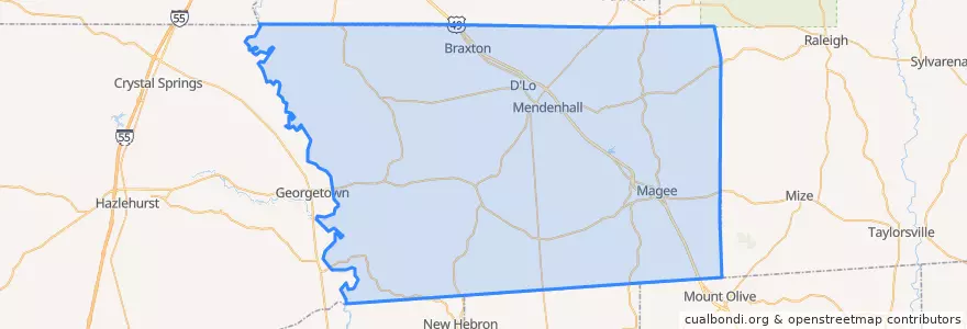 Mapa de ubicacion de Simpson County.