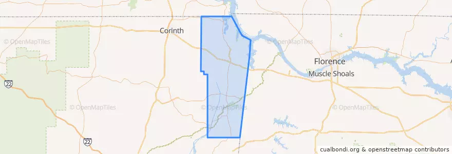 Mapa de ubicacion de Tishomingo County.