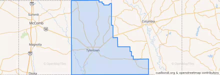 Mapa de ubicacion de Walthall County.