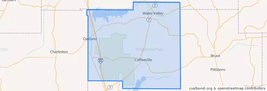 Mapa de ubicacion de Yalobusha County.