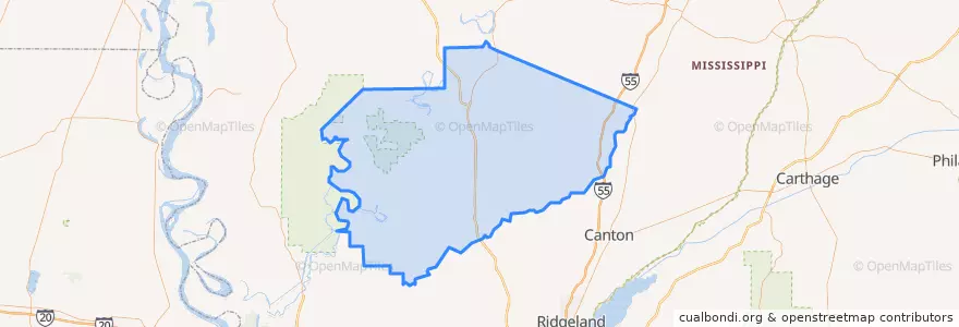 Mapa de ubicacion de Yazoo County.
