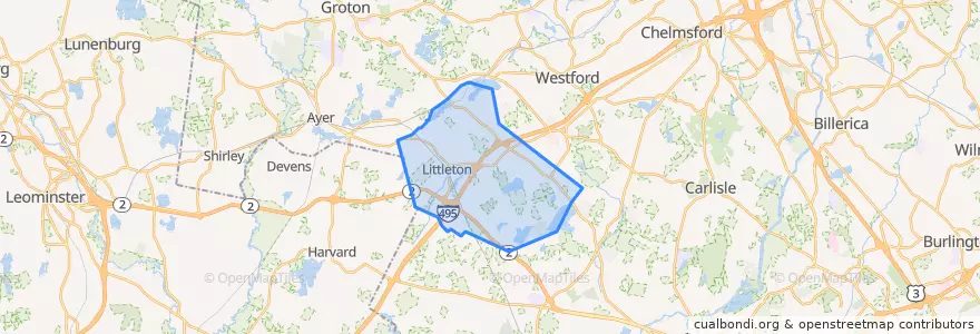 Mapa de ubicacion de Littleton.