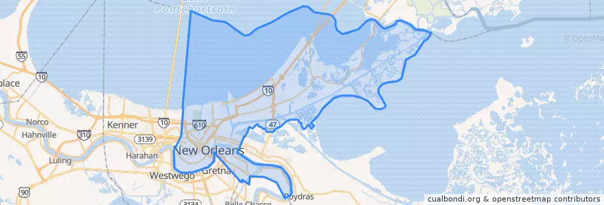 Mapa de ubicacion de Orleans Parish.