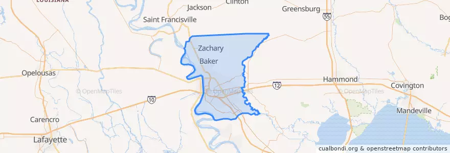 Mapa de ubicacion de East Baton Rouge Parish.