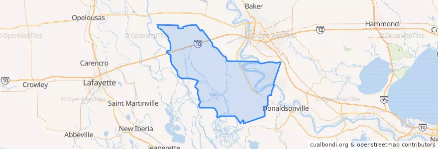 Mapa de ubicacion de Iberville Parish.