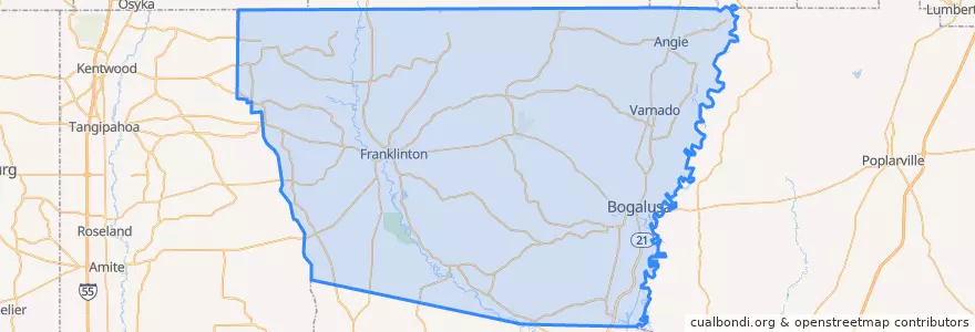 Mapa de ubicacion de Washington Parish.