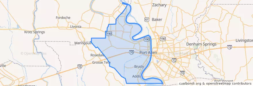 Mapa de ubicacion de West Baton Rouge Parish.