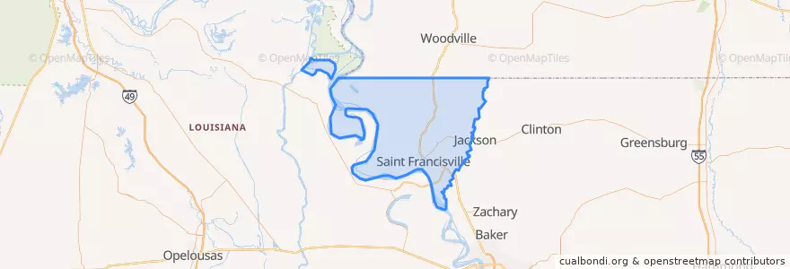 Mapa de ubicacion de West Feliciana Parish.