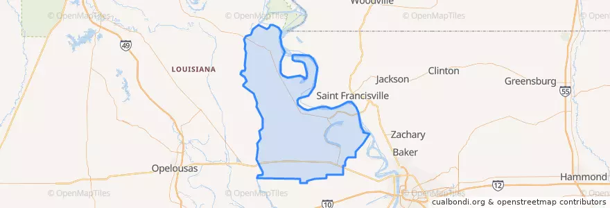 Mapa de ubicacion de Pointe Coupee Parish.