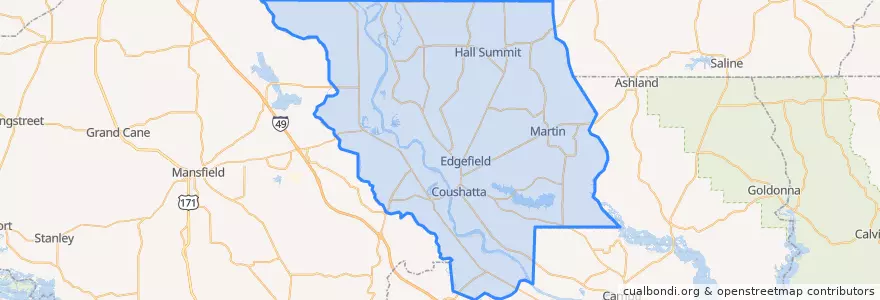 Mapa de ubicacion de Red River Parish.