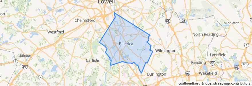 Mapa de ubicacion de Billerica.