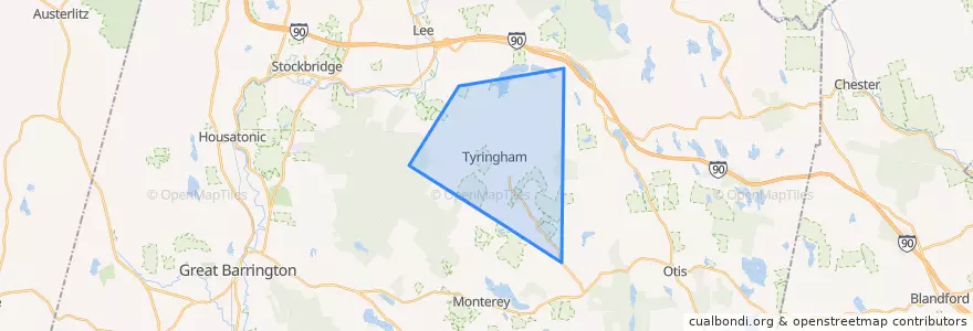 Mapa de ubicacion de Tyringham.