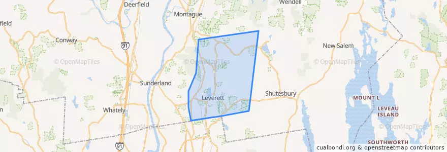Mapa de ubicacion de Leverett.