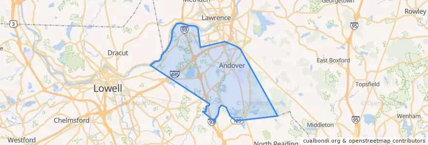 Mapa de ubicacion de Andover.
