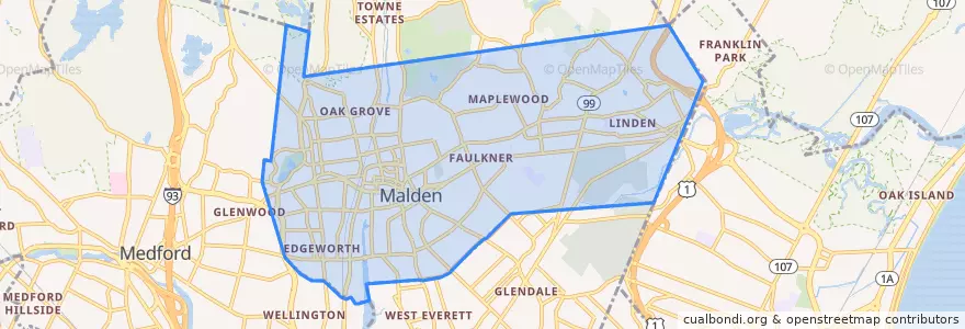 Mapa de ubicacion de Malden.