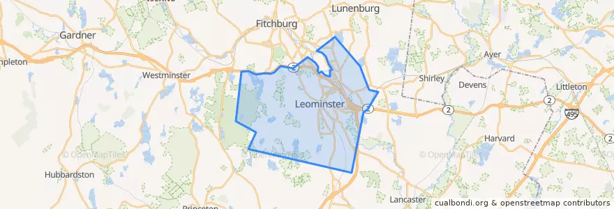 Mapa de ubicacion de Leominster.