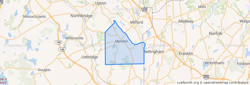 Mapa de ubicacion de Mendon.