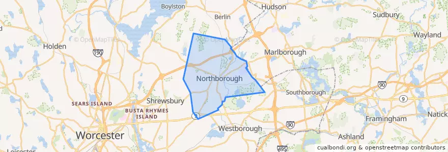 Mapa de ubicacion de Northborough.