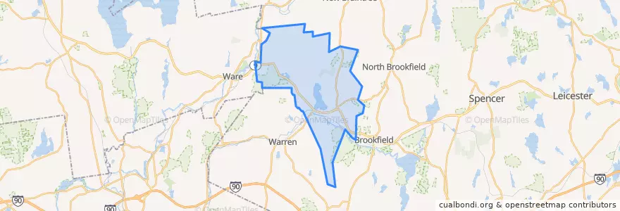 Mapa de ubicacion de West Brookfield.