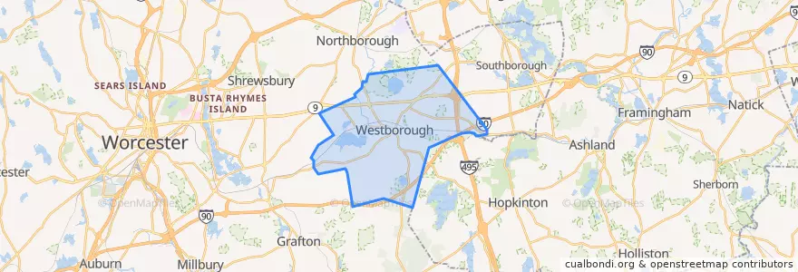 Mapa de ubicacion de Westborough.
