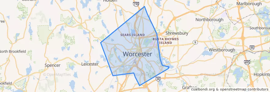 Mapa de ubicacion de Worcester.
