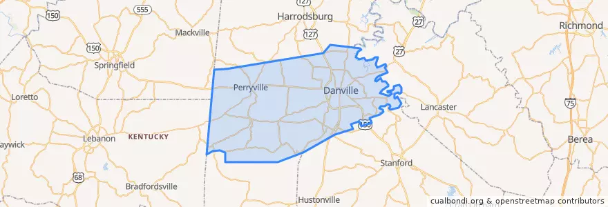 Mapa de ubicacion de Boyle County.