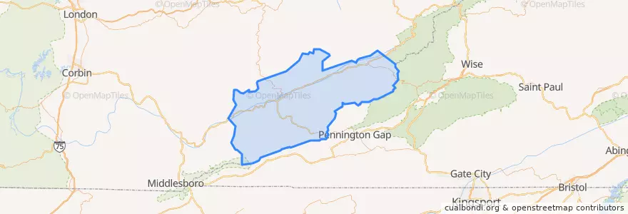 Mapa de ubicacion de Harlan County.