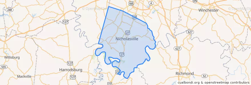 Mapa de ubicacion de Jessamine County.