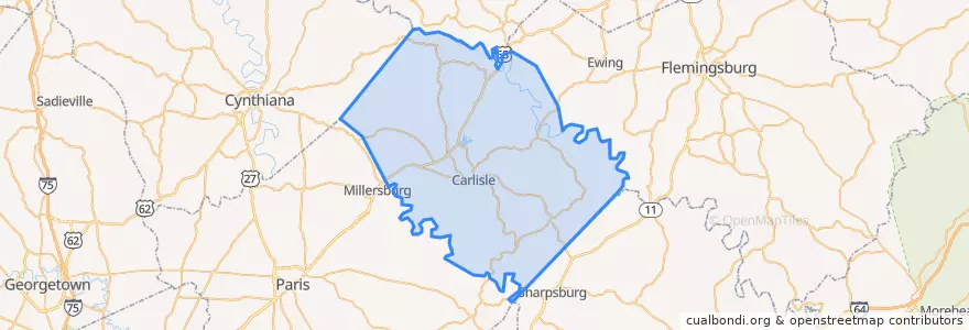 Mapa de ubicacion de Nicholas County.