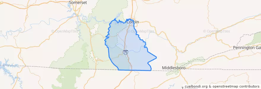 Mapa de ubicacion de Whitley County.