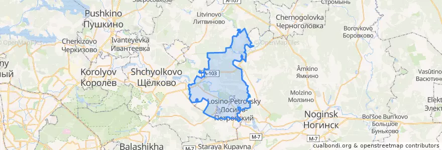 Mapa de ubicacion de городской округ Лосино-Петровский.