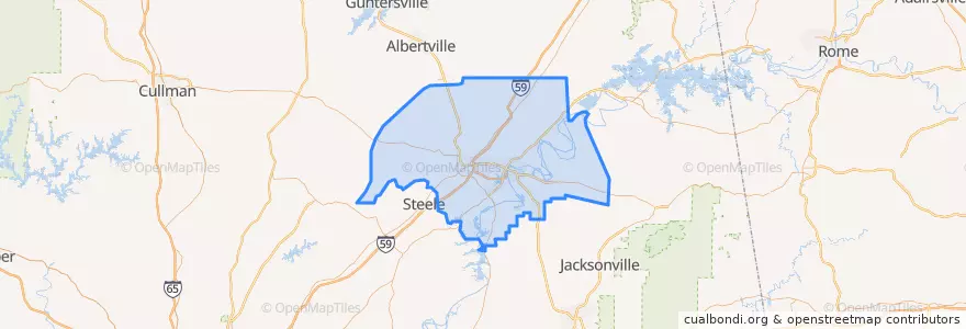 Mapa de ubicacion de Etowah County.