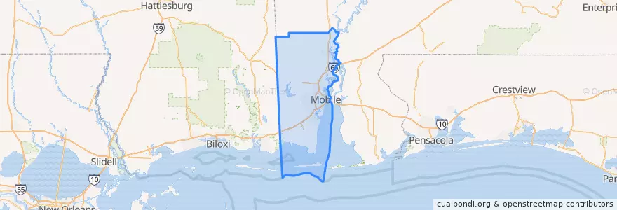 Mapa de ubicacion de Mobile County.