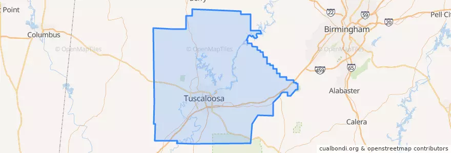Mapa de ubicacion de Tuscaloosa County.
